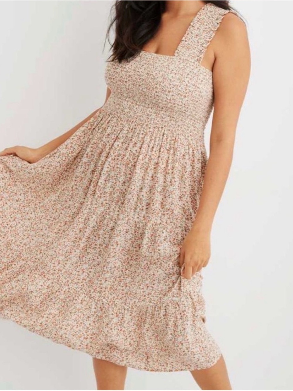 aerie ditsy floral smocked midi dress